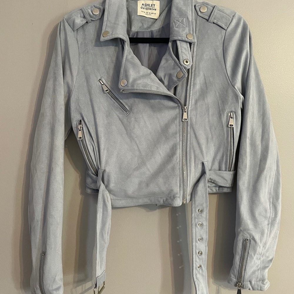 Baby Blue Suede Jacket with Belt